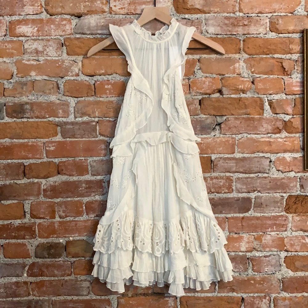 Urban outfitters ivory ruffle eyelet mini dress